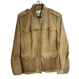 Spiegel Army Style Jacket Coat Womens Size 14 Leather Tan Vintage Vtg
